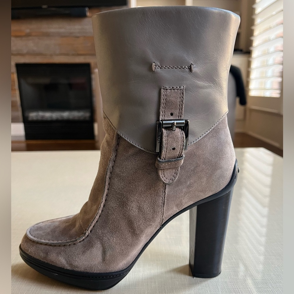 Tod’s Gray Suede and Leather Ankle Booties